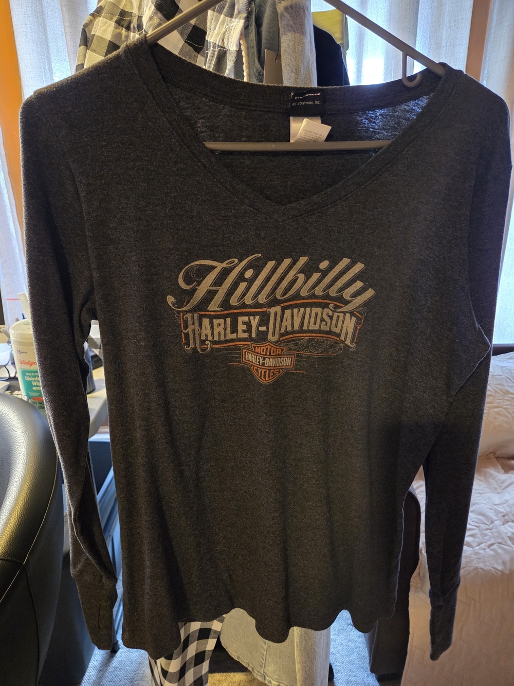 Hillbilly Harley-Davidson Dark Gray V-Neck Long Sleeve Tee